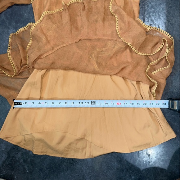 Selfie Leslie Wilde balloon sleeve crochet dress brown tan sundress dress - Picture 12 of 13